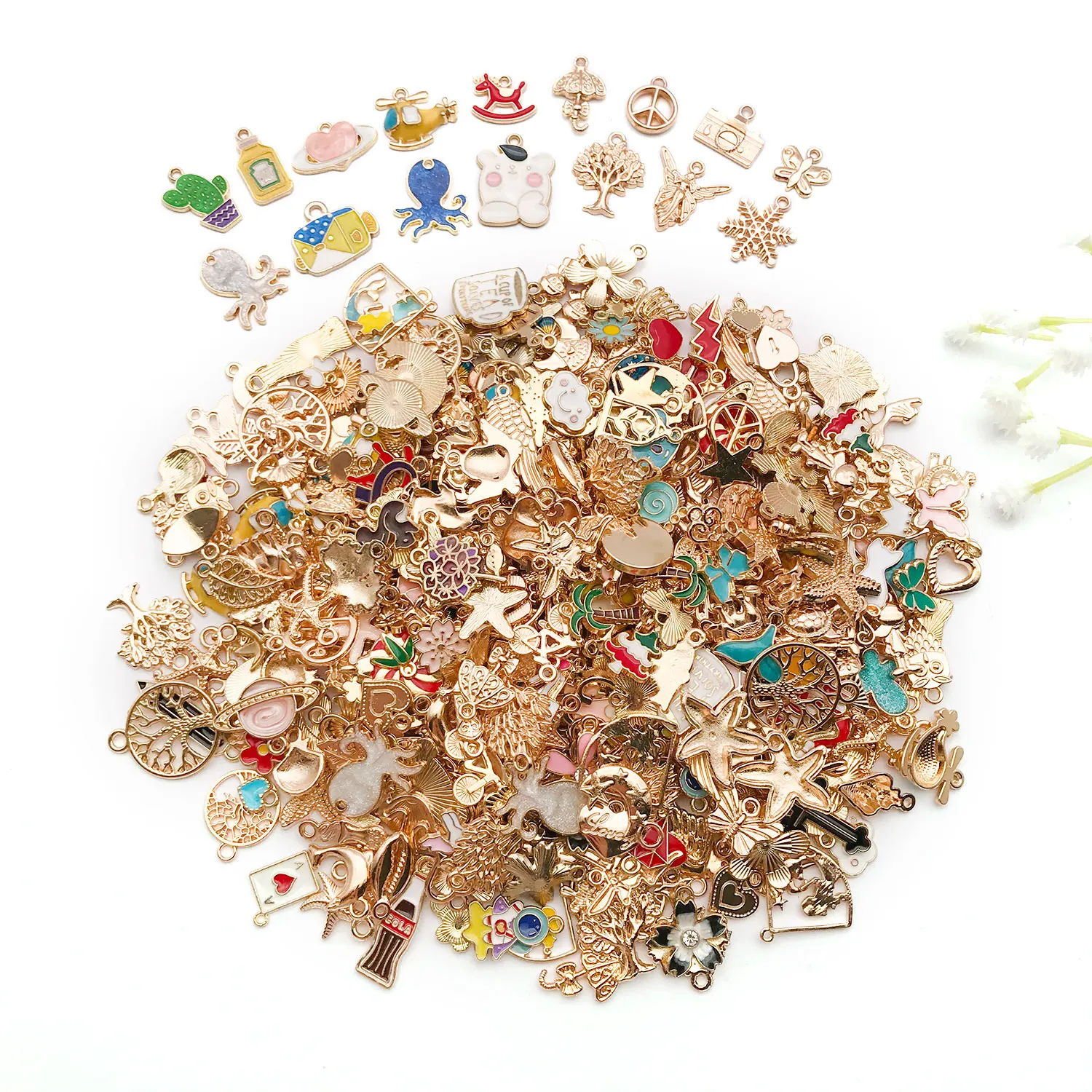 20/30/100pcs Assorted KC Gold Enamel Charm Mix - Bulk DIY Jewelry Making Supplies for Necklaces, Bracelets & Earrings