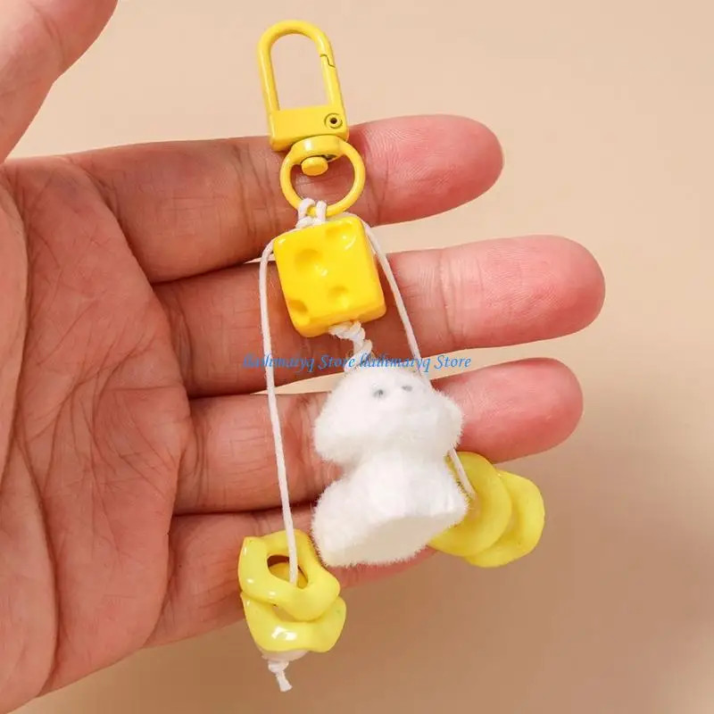 573B Sweet Animated Kitten And Cheese Accessory Elegant Bag Pendant Fashion Keychain For Purse Backpack Luggage Items
