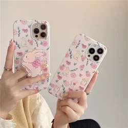 Funda de teléfono con diseño de conejito rosa dulce, lazo y flor, estilo caricatura, para iPhone 17 16 15 14 13 11 12 Pro Max 16 Plus, cubierta suave y linda