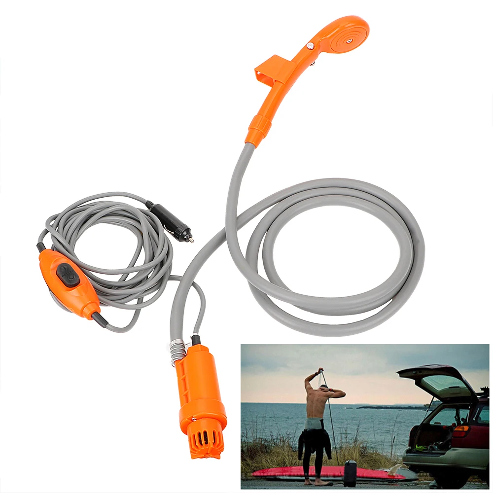 

12V RV Caravan Shower With Pipe Pump Cigar Lighter Power Adapter Car Washer Outdoor Camping Travel Washing Nozzles Universal