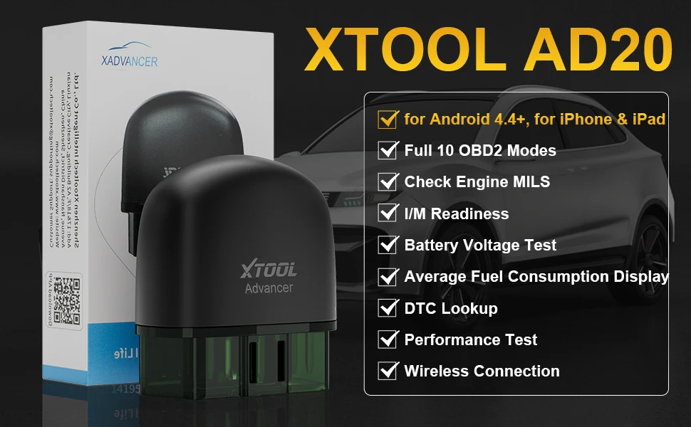 XTOOL AD20 Bluetooth OBD2 Scanner For Engine System Diagnostic Code Reader HUD Display Perfromance Test Lifetime Free Update