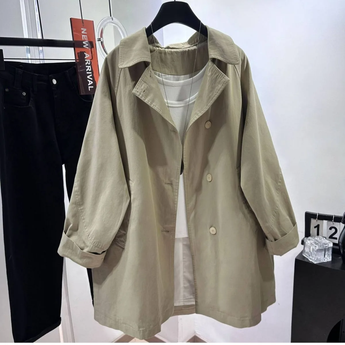 Fashionable Casual Spring Autumn Oversized Coat Design Sensation Slimming Versatile Outerwear for Women Polyester Fiber Long ...
