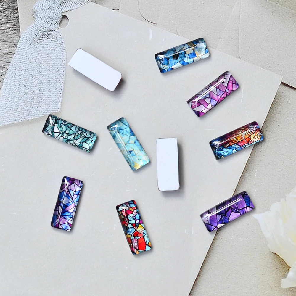 10 قطعة متنوعة 10x25 مللي متر مستطيل الزجاج كبوشن الأزرق الذهبي تقليد حجر الملمس-مثالية DIY بها بنفسك صنع المجوهرات والحرف اليدوية