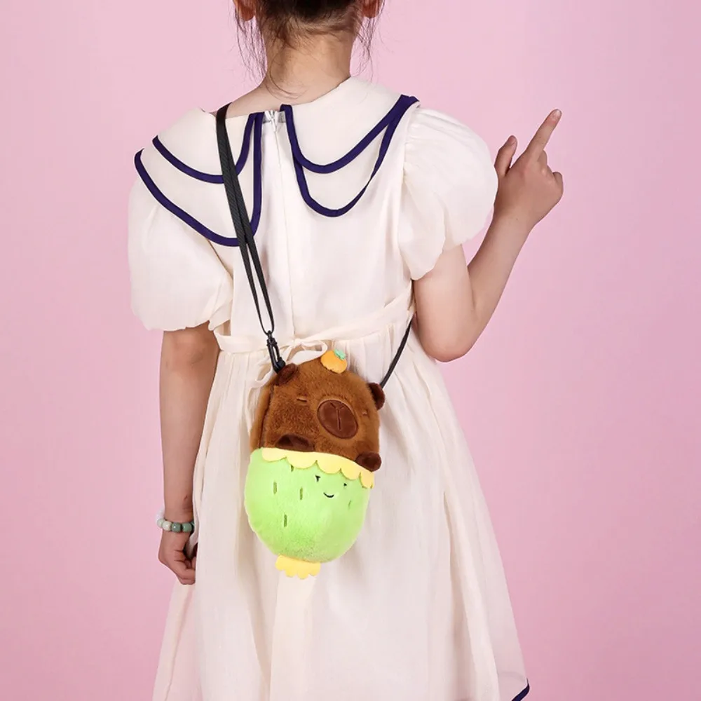 Radish Capybara Plush Shoulder Bag Zipper Stuffed Capybara Crossbody Bag Large Capacity Cute Cartoon Animal Bucket Bag Girls