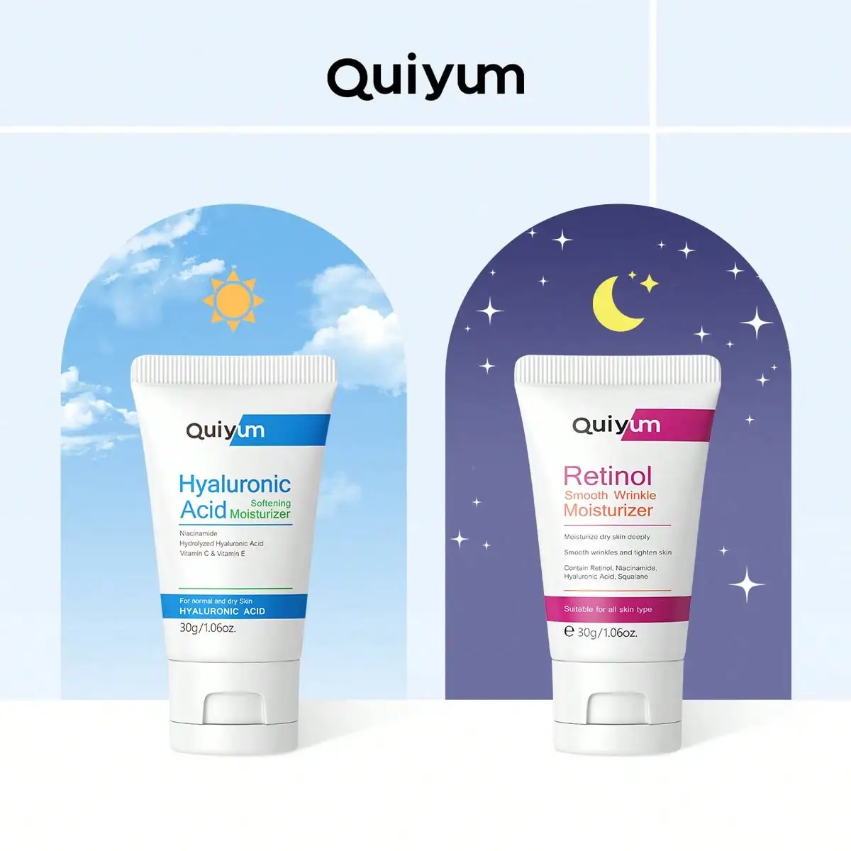 QUIYUM Face Moisturizer Set, Retinol Radiance Cream 30g + Hyaluronic Acid Moisturizing Cream 30g Anti-Aging Facial Cream Kit