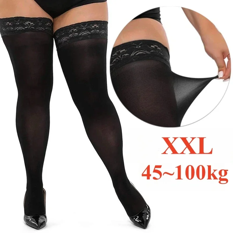 

Sexy Women Stockings Lace Knee Sock Plus Size Sexy Thigh Socks Ultra-thin High Stocking Clear Pantyhose Anti-slip Sock FREEAUCE