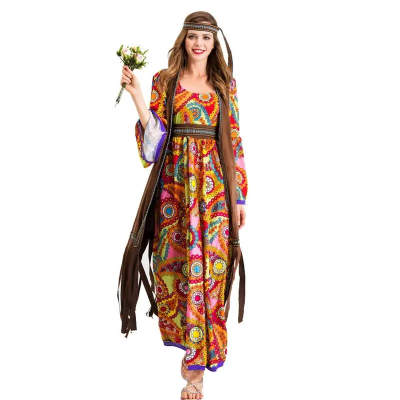 Halloween Costume Disco Hippie Cosplay Clothes And Soft Rock Ballads Clothing Character Printed Bohemian Style Dress Suit