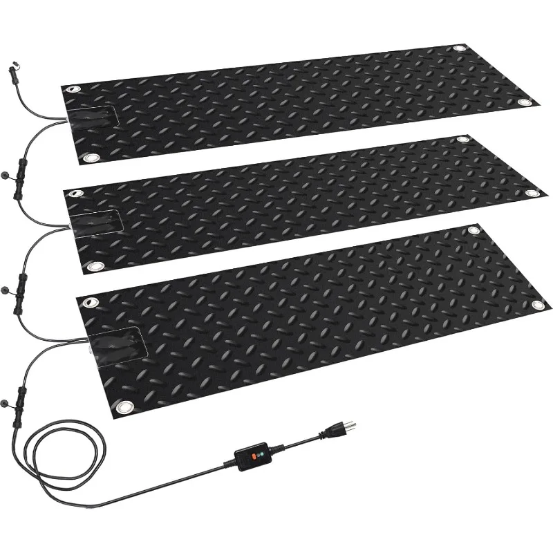 

3 Pcs Snow Melting Walkway Mat, 10" x 30" Non Slip Rubber Heated Mat with Power Cord, 2 in/h Speed Snow and Ice Heated Pa