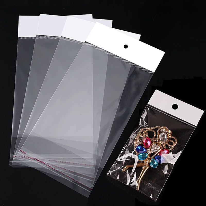 100pcs Transparent Self Adhesive Packaging Bag Plastic Hanging Opp Pouches Seal Gift Bags for Jewelry Display Retail Packing