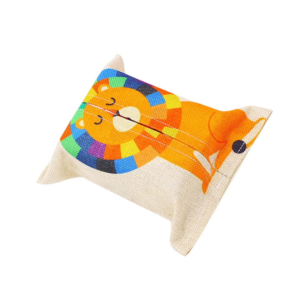 1Pcs Cotton Linen Fabric Paper Towel Box Lion Pattern Easy Clean Portable Napkin Storage Container for Home Office Car Travel
