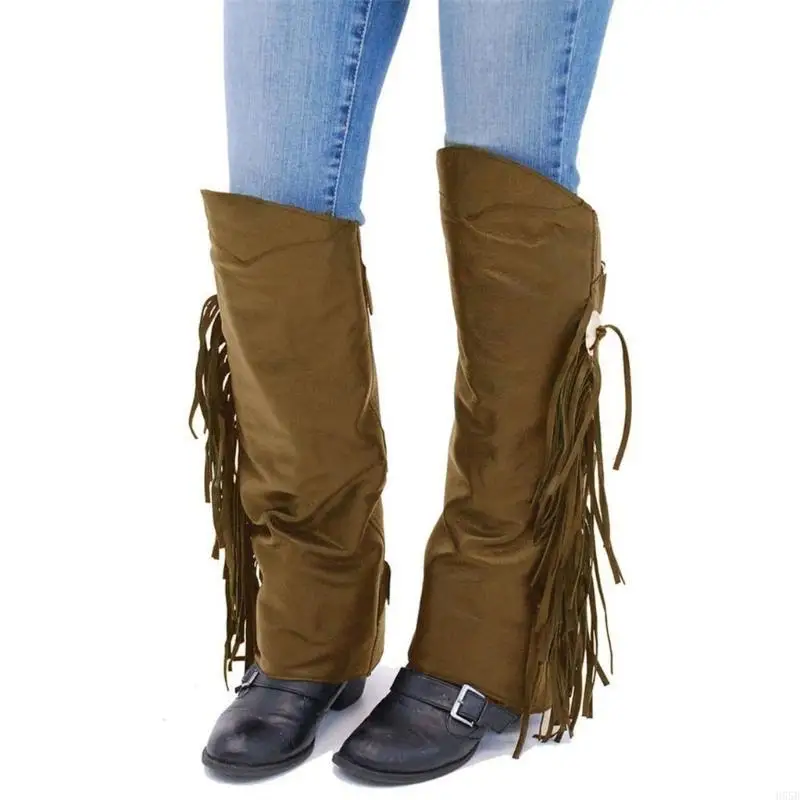 

H55B 1 Pair Multi Purpose Medieval Themed Leg Gaiters Tasseled Shoe Cover for Equestrian Sports and Historical Reenactments