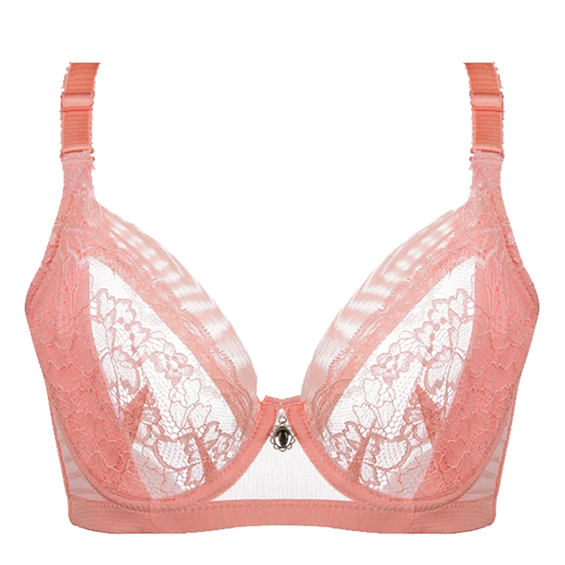 Ultra-thin Cup Bra Ultra-Thin Big Chest Small Summer Translucent Mesh Breathable Adjustable Bra Sexy Lace Lingerie B C D 42 Size