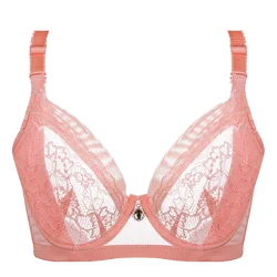 Ultra-thin Cup Bra Ultra-Thin Big Chest Small Summer Translucent Mesh Breathable Adjustable Bra Sexy Lace Lingerie B C D 42 Size