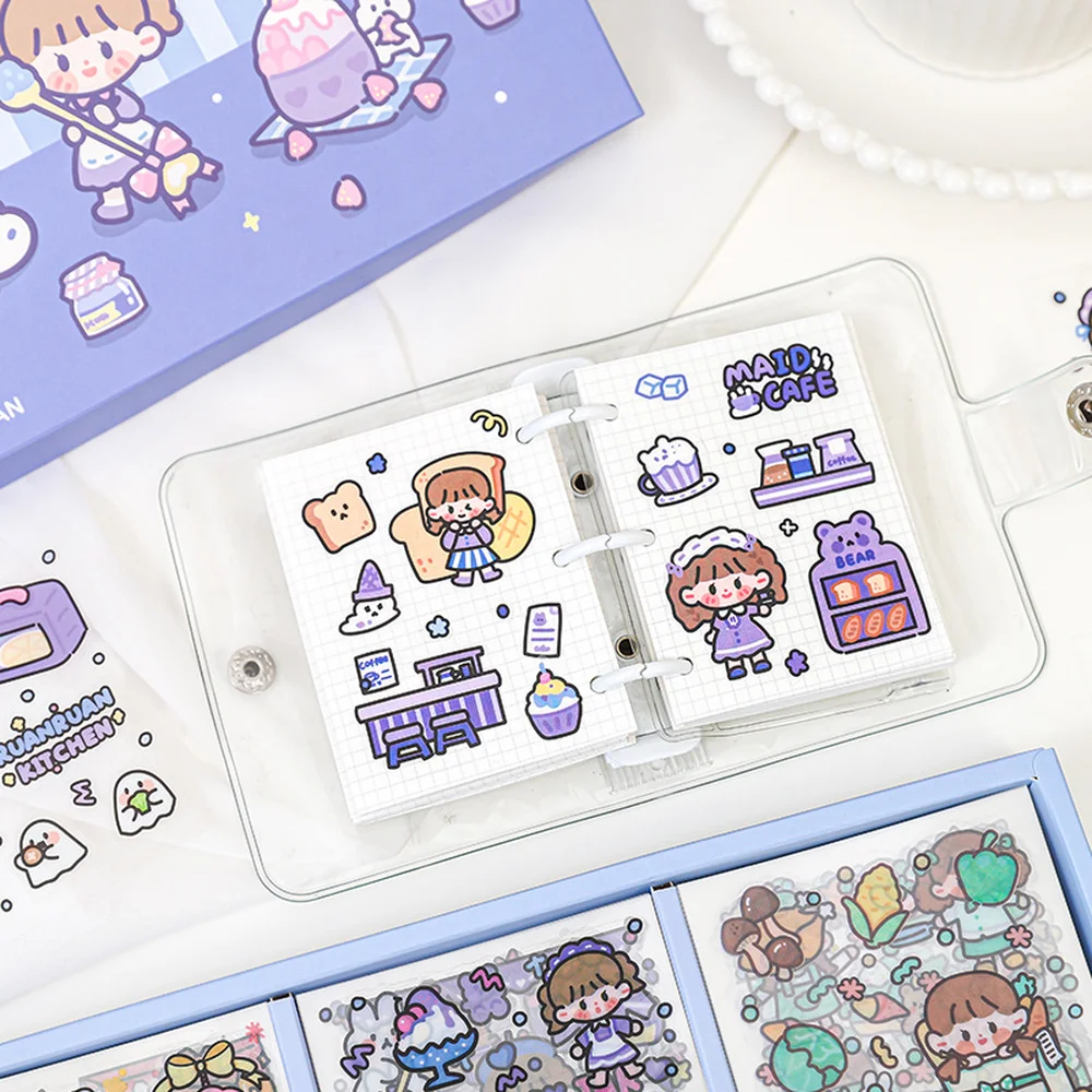 Mr.paper 200 Pcs/Box Cute Cartoon PVC Sticker Gift Box Kawaii Girl Heart Hand Account Decoration Stickers Kids Stickers