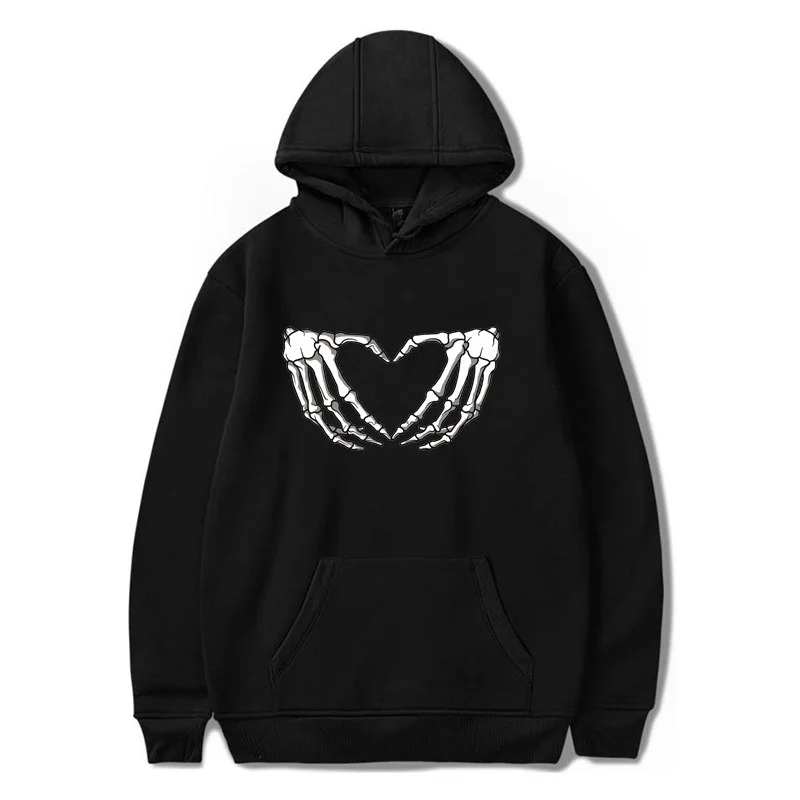 2024 Fashion New Skull Skeleton Hand Heart Print Hoodies Men Woman Autumn Winter Hoodie Streetwear Hooded Sweatshirts Pullover