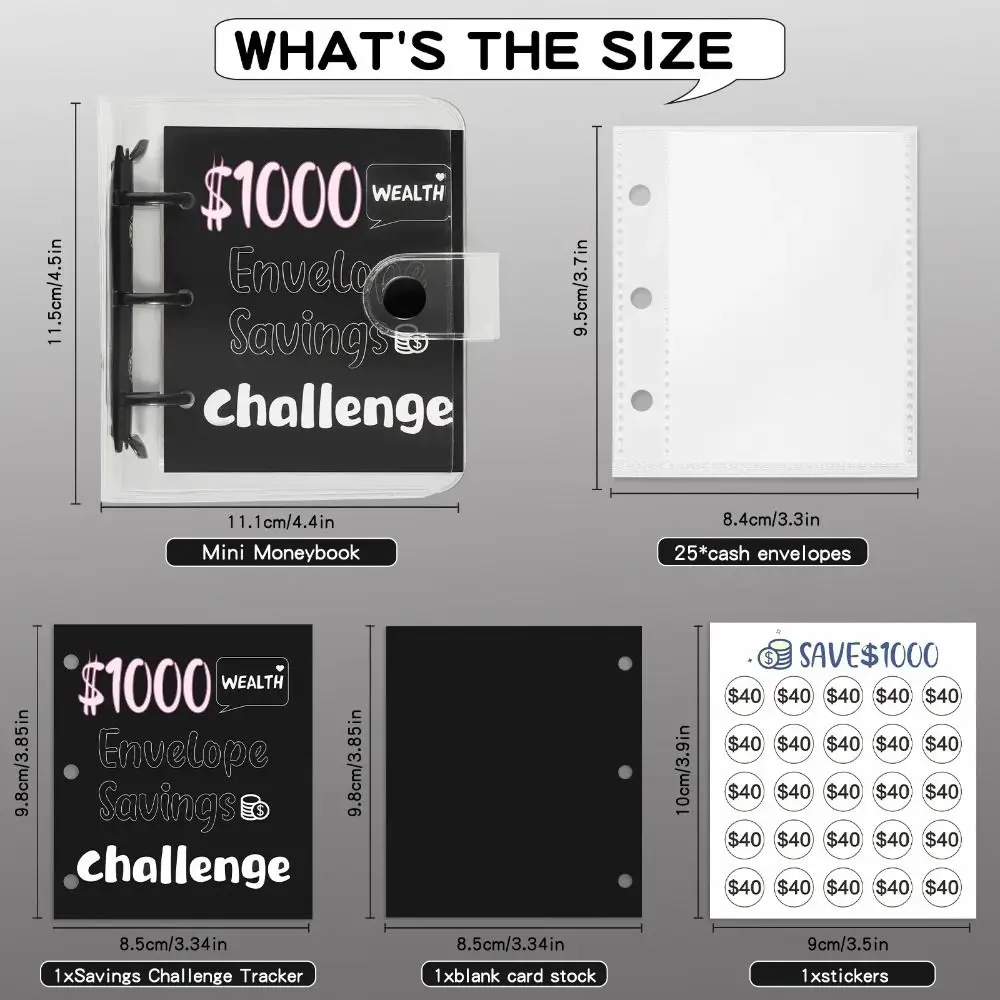 Fun Way Mini ประหยัดเงิน Binder $150/300/500/1000 PVC Mini Budget Binder ทนทานสีสันออมทรัพย์ความท้าทายหนังสือประหยัดเงิน