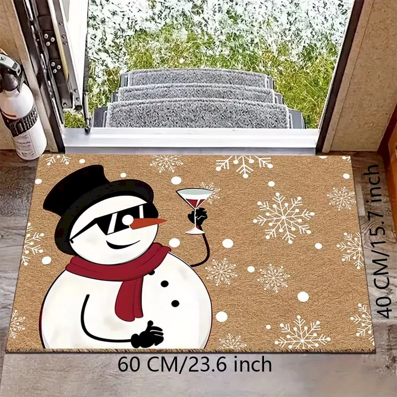VIKAMA Santa Claus Snowman Gift Carpet Anti Slip And Water Absorbent Floor Mat Indoor And Outdoor Holiday Home Decoration