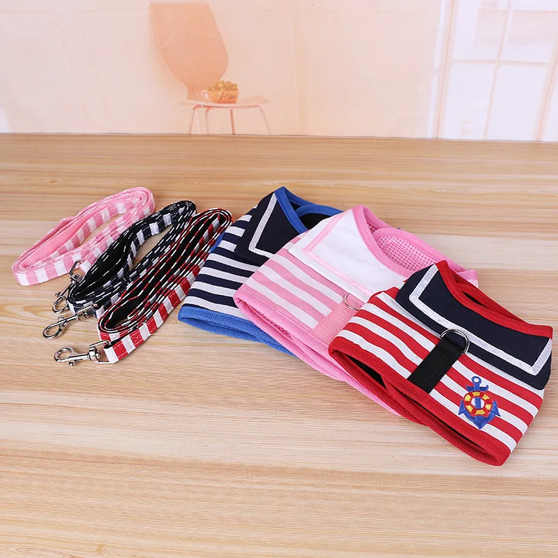 Pet Dog Clothes Soft Navy Style Leash Set For Teddy Pomeranian Chihuahua Dog Supplies Collar Cat Pet Dog Chest Strap Leash