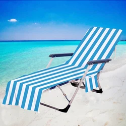 Striped Beach Chair Cover with Side Storage Pockets,Pool Lounge Chaise Towel, Sun Lounger Covers, 1Pc