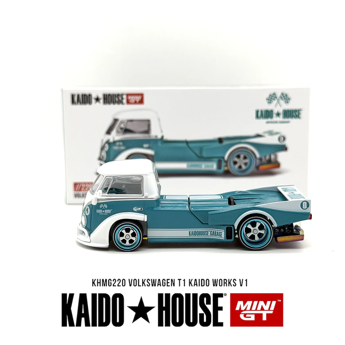 Volkswagen T1 Kaido Works V1 KHMG220 Kaido House 1:64 Light Blue White Openable Rear Deck Widebody Truck Diecast Model Car