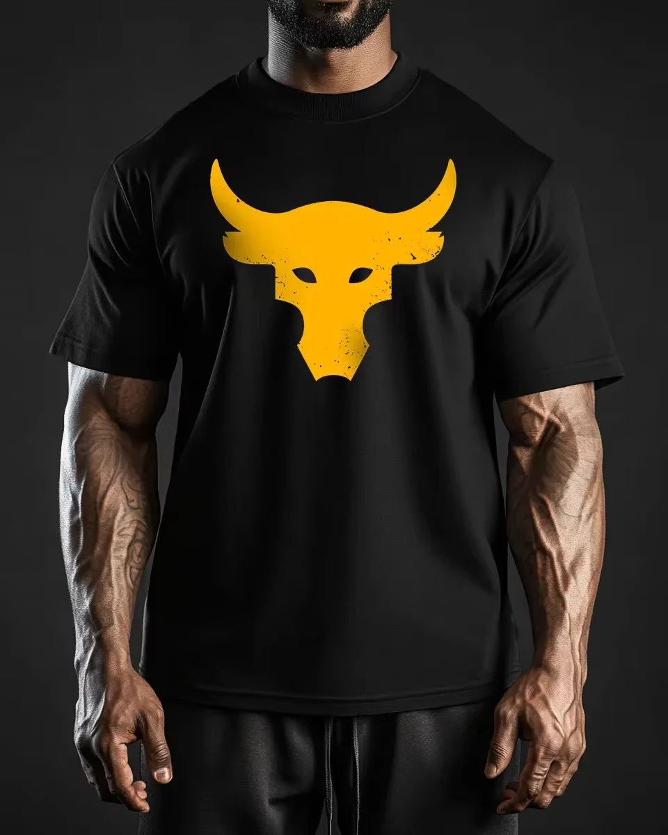 Camiseta con estampado de cabeza de toro para hombre, ropa deportiva informal, atlética, clásica, vintage, con gráfico, color negro, moda de verano 2026