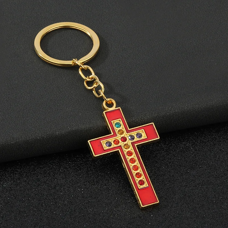 

Simple zircon cross key chain, pendant, personalized creative car ornaments.