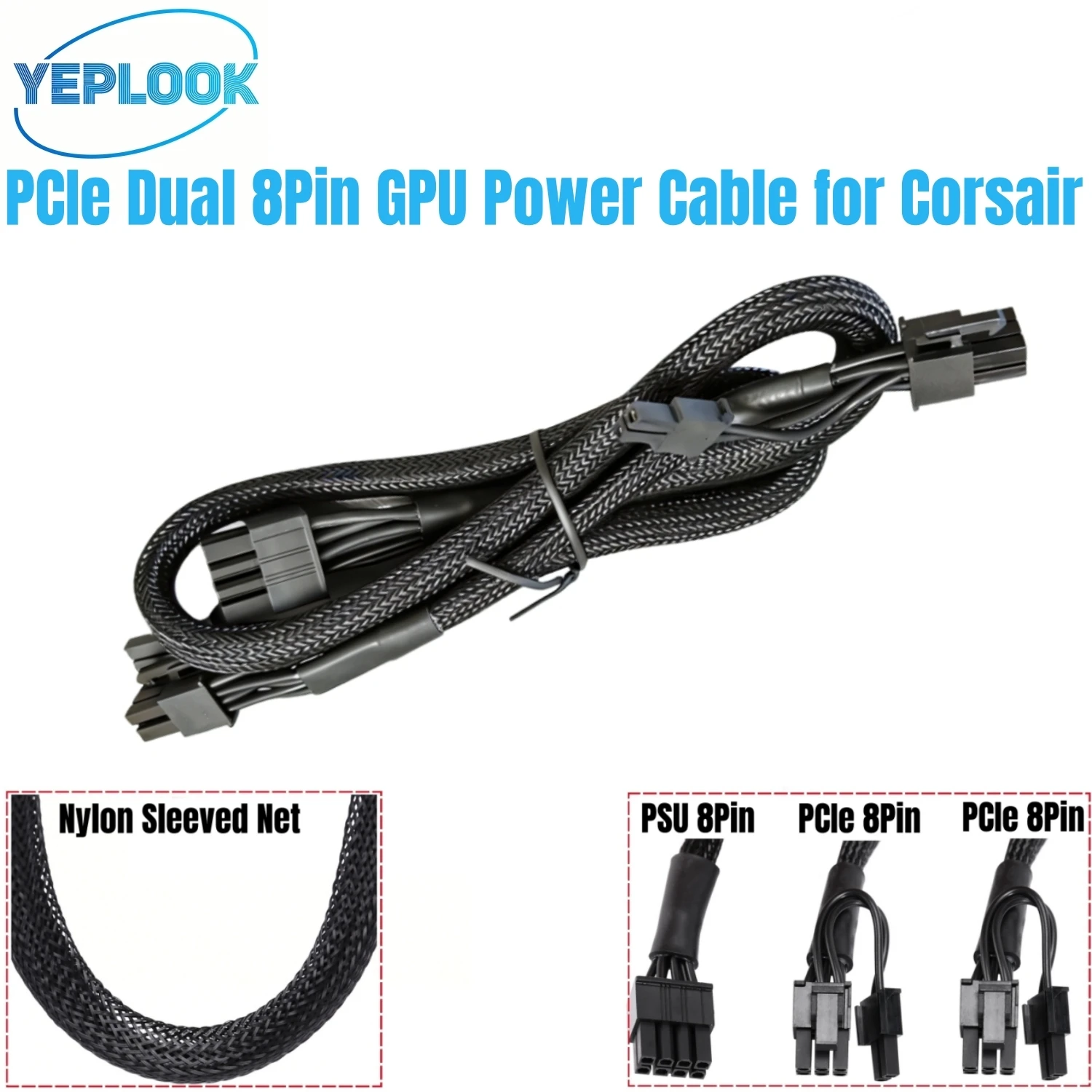 

PCI-e Dual 8Pin Sleeved Net 18AWG 60+20CM, GPU Power Cable for Corsair AX1600i Titanium, AX1000 Titanium AX850 Titanium Modular