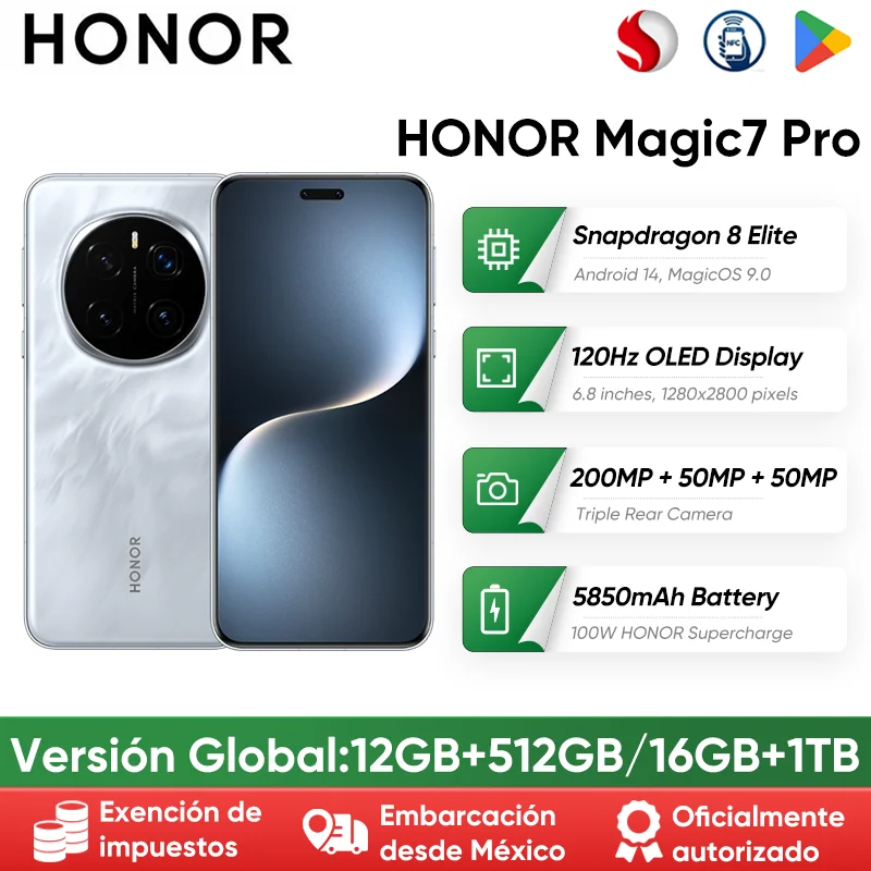 الإصدار العالمي HONOR Magic7 Pro 5G AI الهاتف الذكي Snapdragon 8 Elite 6.8 بوصة 120 هرتز شاشة OLED كاميرات 200 ميجابكسل 100 وات شحن فائق