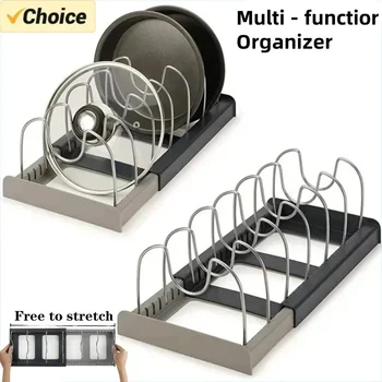 1Pc 7-grid Telescopic Pot Rack,Pans Organizer,Space-saving Cabinet Holder for Pots,Pans…