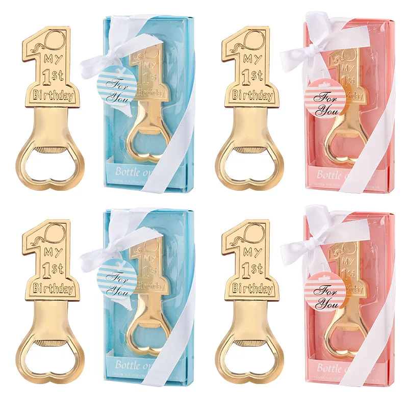 

1pc Gold Metal Bottle Opener Pink Blue My 1st Birthday Creative Digital Bottle Opener Birthday Party Gift Guest Souvenir