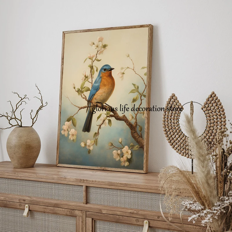 Vintage Birds Robin Bluebird Barn Owl Hummingbird Poster Antique Woodland Bird Canvas Printing Wall Art Picture Room Home Decor