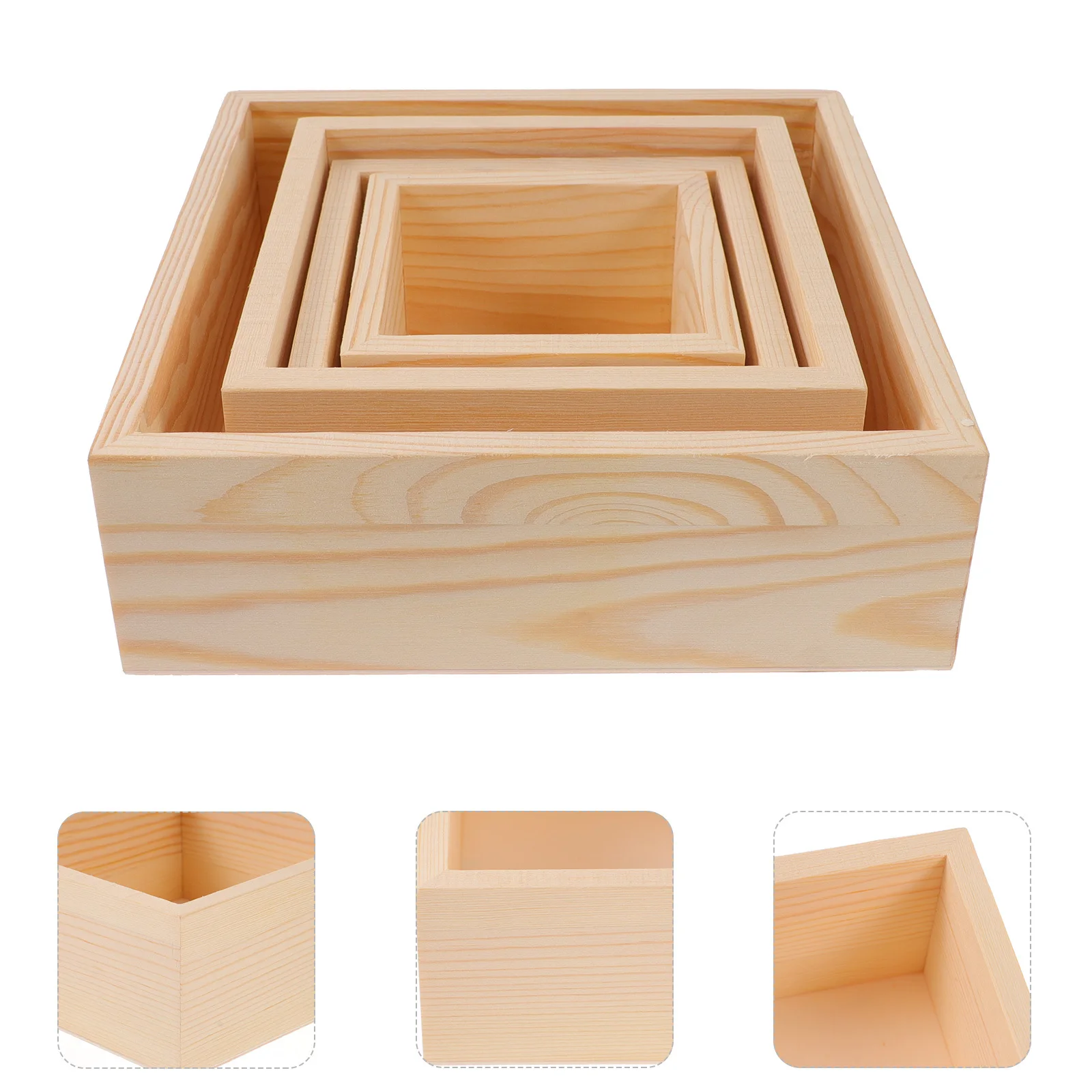 

4Pcs Wooden Boxes Rustic Unfinished Square Wood Storage Organizer Craft Box Jewelry Holder Wooden Display Box Craft Organizer