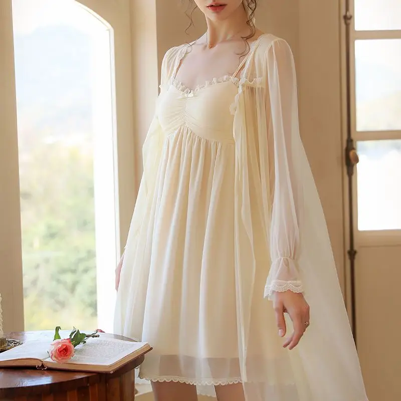 Fashion French Nightdress Pajama Women V-neck Sweet Lace Sleepwear Sexy Long Princess Nightgown Sleepwear пижама женская