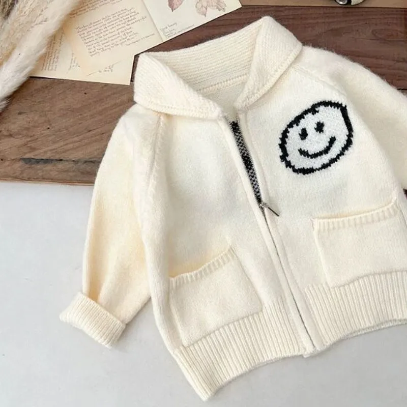 

Newborn Baby Girl Boy Smile Jacket Infant Toddler Child Long Sleeve Knitted Cardigan Casual Zipper Sweater Baby Clothes 6M-2Y