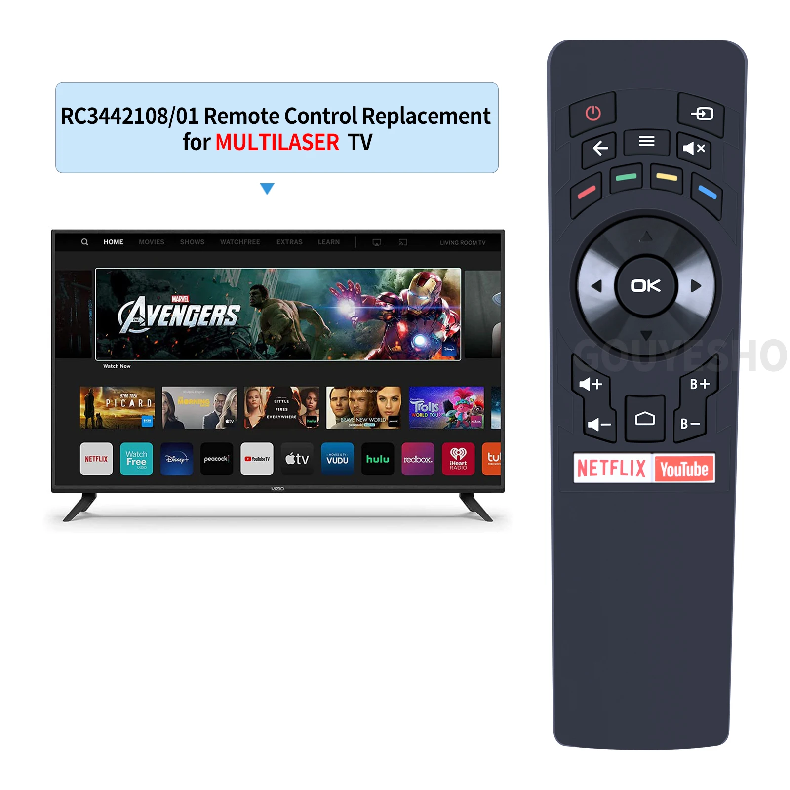 New RC3442108/01 For Multilaser TV Remote Control With NETFLIX Youtube