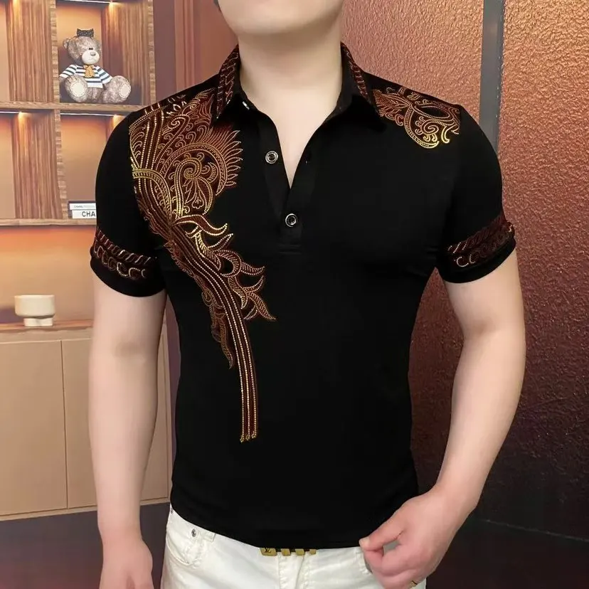 Luxury Laser Printed T-shirt Men Summer Short Sleeve Casual POLO Shirts Fashion Business Social Street Wear POLO Tshirts M-5XL