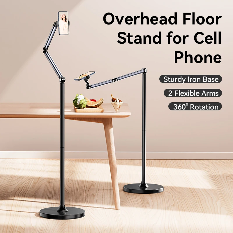 Ulanzi TH07 Overhead Floor Stand for Cell Phone 1.45M with 360° Rotation Mount for MakeUp Food Vlog Professional Photography