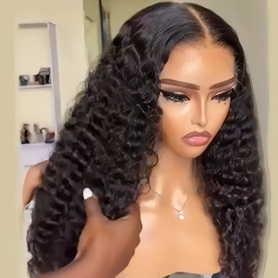 Wig Depan Renda Dalam dengan Kepadatan 180 Keriting Panjang 26 Inci Hitam Tanpa Lem Lembut untuk Wanita dengan Rambut Bayi Garis Rambut Alami Yang Telah Dipetik