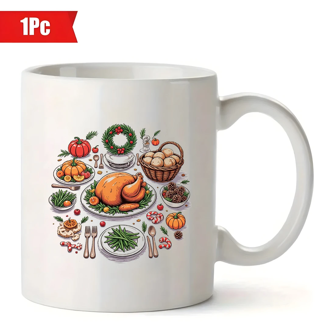Taza de mesa navideña estilo dibujos animados, regalo de Navidad de 11OZ, taza de agua para oficina familiar, juego de vajilla decorada con calabaza y pollo asado