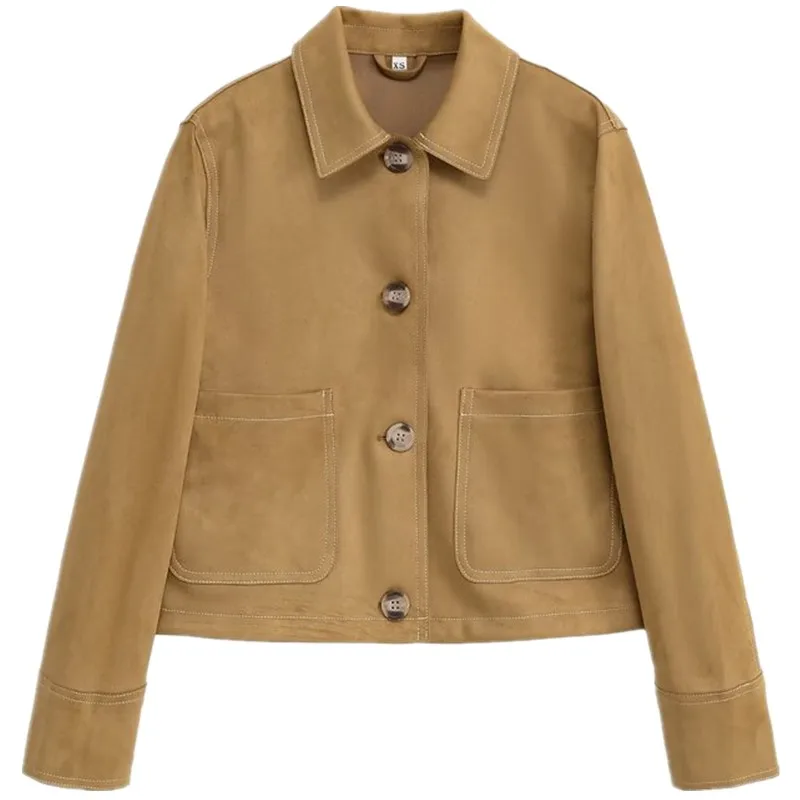 Leder Jaet 2025 Frühling Herbst Neue Damen Faionable Velvet Texture Quali Oberbekleidung Vielseitig Sle Long Sve C...
