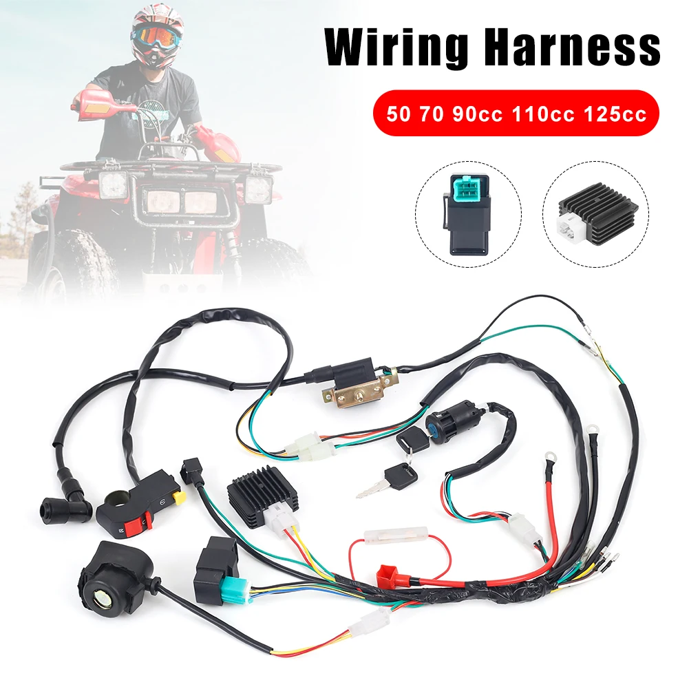 50 70 90cc 110cc 125cc Wiring Harness Loom Solenoid Coil CDI Quad Dirt Bike ATV