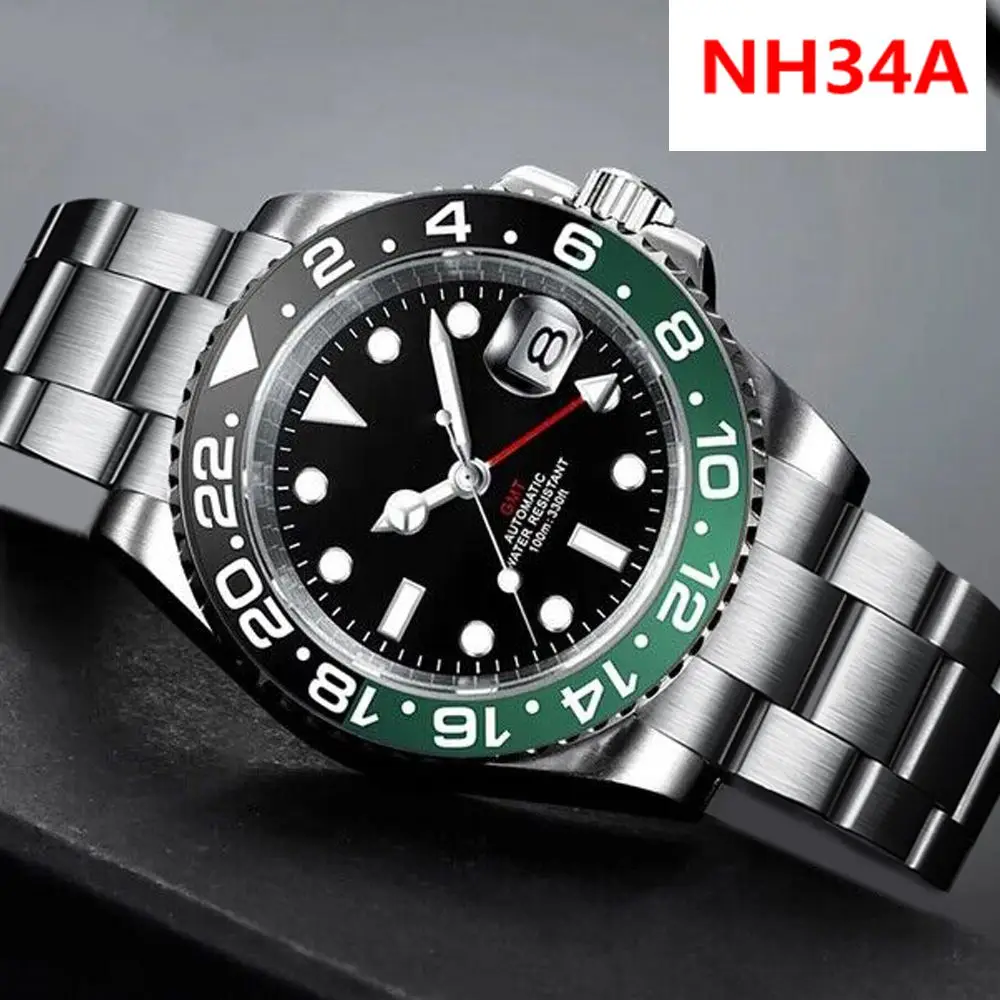 Custom NH34 GMT 40mm Luxury Men Watches Automatic Mechanical Wristwatches Stainless Steel Waterproof Sapphire Reloj Man Watch