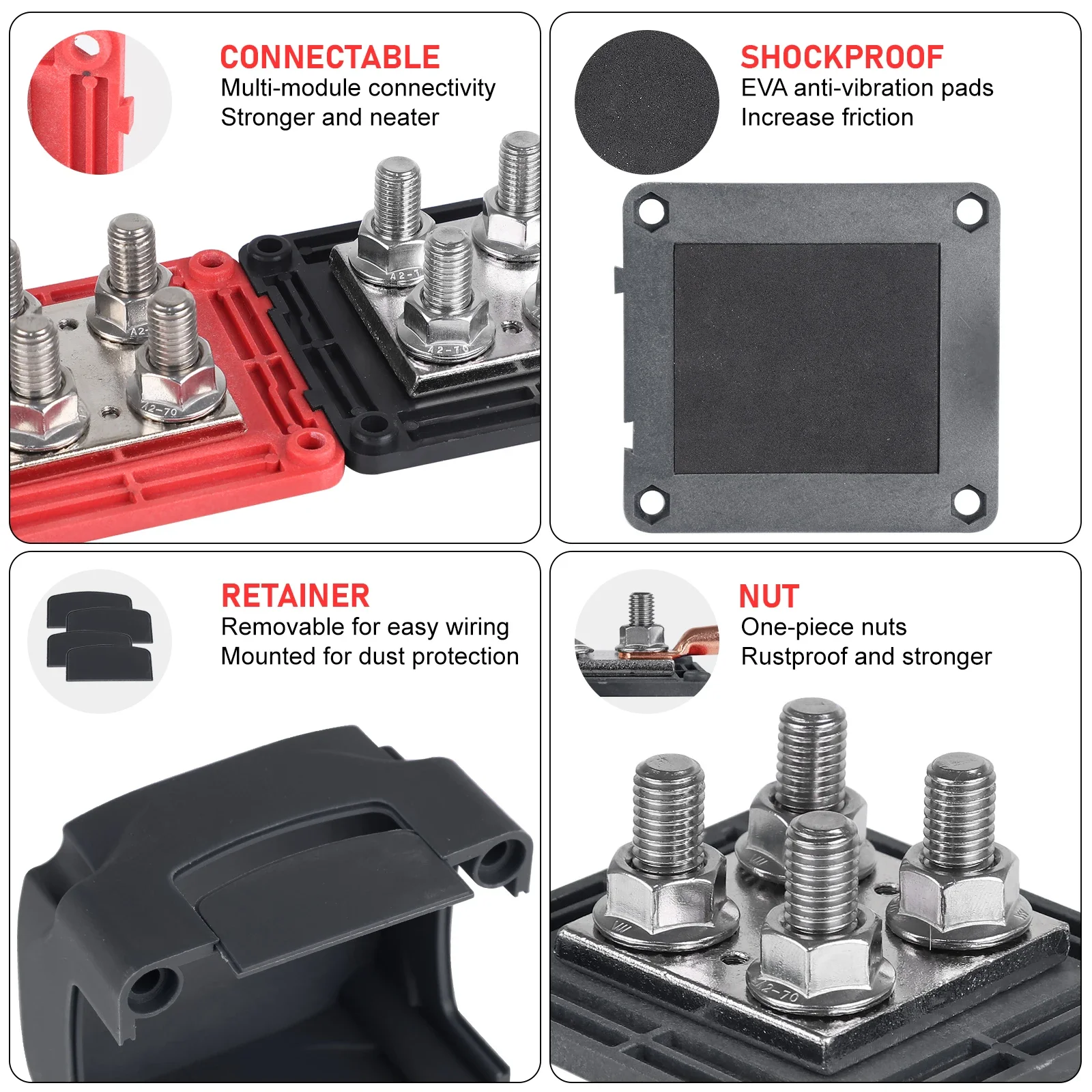 

400A 48V Bus Bar Tin Plated Copper Power Distribution Block Ground Busbar Box 4XM10 For Auto RV Marine Truck Boat Heavy Duty