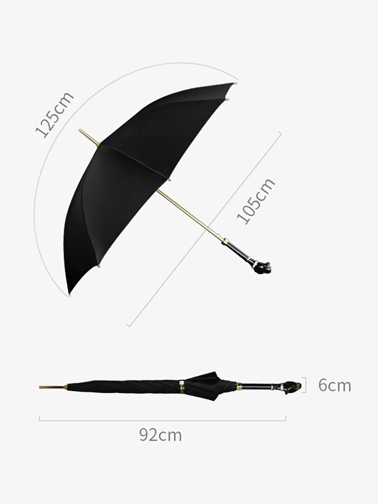 Creative Leopard Head Umbrella Luxury Black Big Long Handle Beach Umbrella Windproof UV Sun Women\'s Rain Umbrellas Business Men