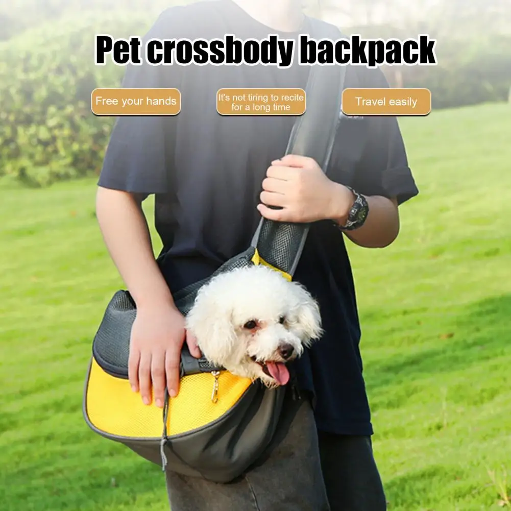 

Pet Sling Carrier Large Capacity Zipper Closure Hands-Free Mesh Sling Bag Breathable Mesh Cloth Crossbody Shoulder Bag