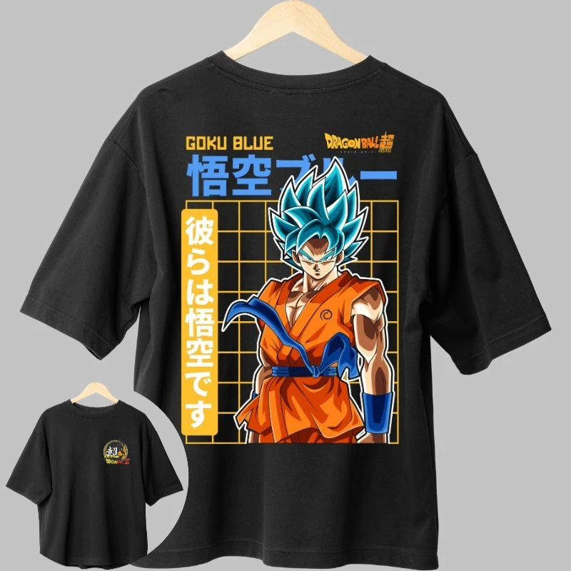 Camiseta Negra para Hombre con Estampado de Anime Dragon Ball Super Saiyan Goku Blue, Tela de Alta Calidad para Fitness, Deportes, Compras Casuales