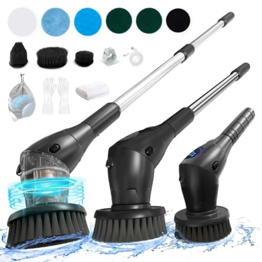 

Electric Spin Scrubber Upgraded Power Cordless Shower Scrubber 8 Replacement Heads 1.5H Adjustable Bathroom Scrubber 3-Speed Up