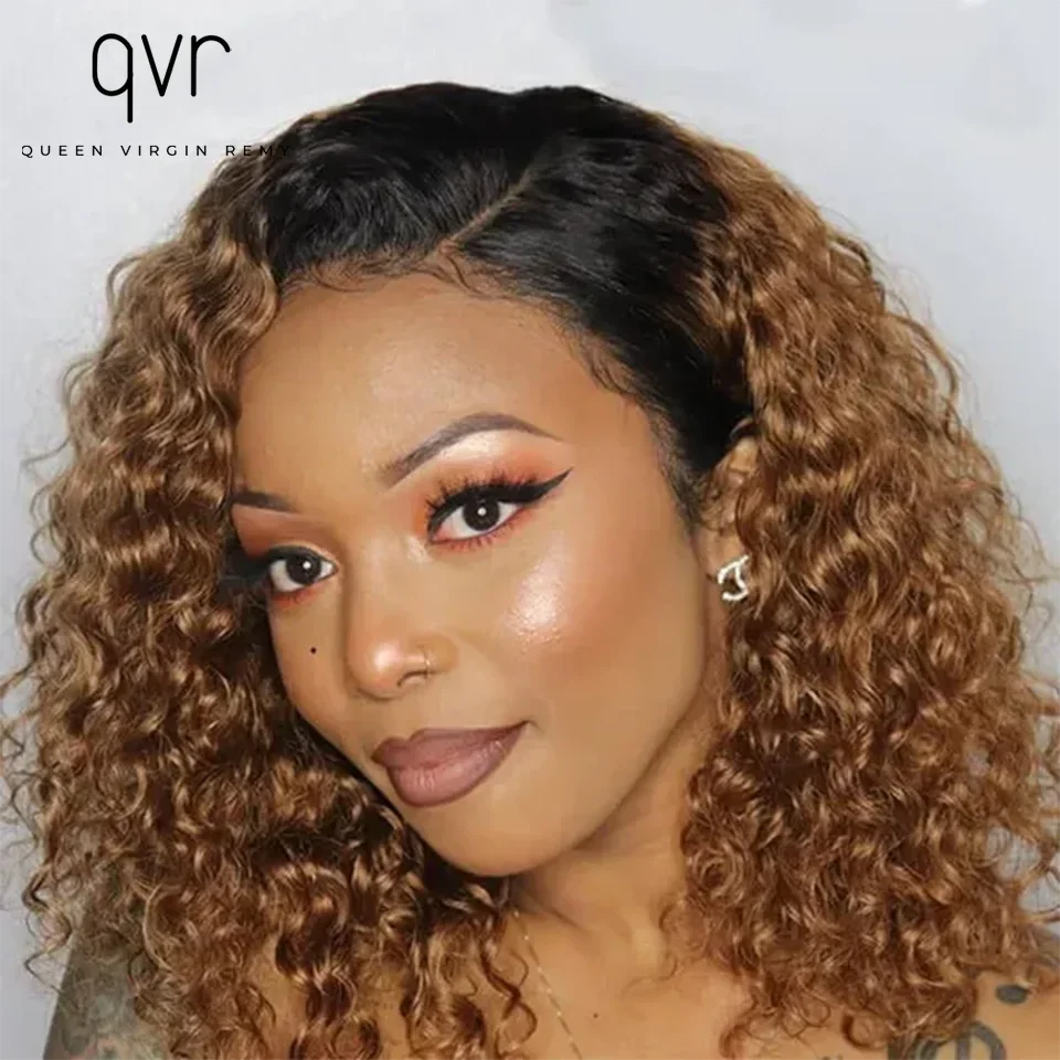 

QVR Brown Curly Bob Wig Side Part Lace Human Hair Wigs For Women Easy Wear Glueless Pre-Cut Lace Bob Wig qvr Brazilian Remy Hair