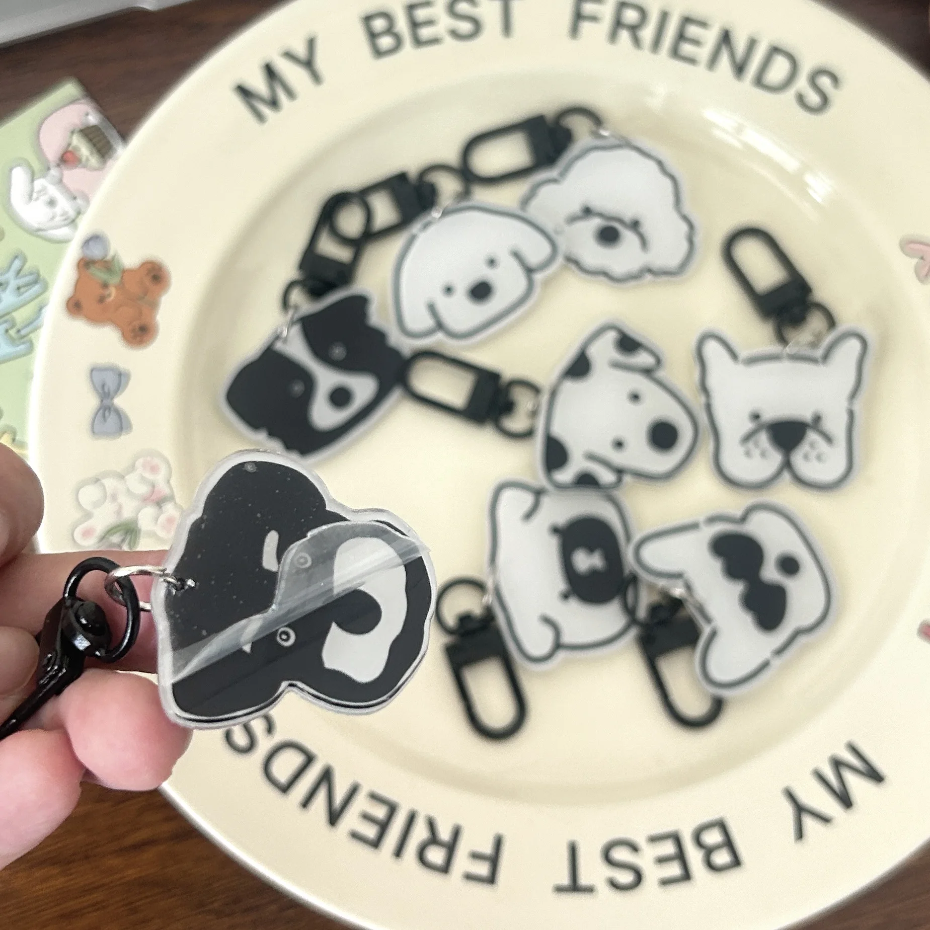 Acrylic Cute Pets Dog Keychain Border Collie Schnauzer Bichon Frise Puppy Keyring Couples Bags Charms Keyfob Accessories Gifts
