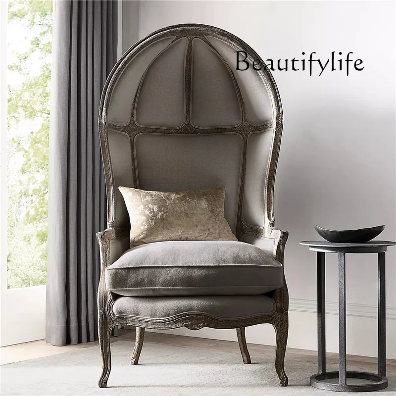 

C40 American Rural Retro Solid Wood Fabric Eggshell Chair Club High-end French Single Chair Villa Model Room